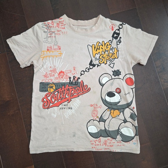 Southpole Vang The Street Teddy Bear Graphic Print T Shirt Boys M Y2K Grunge - Picture 1 of 4